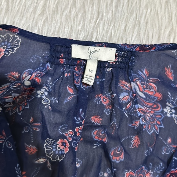 Joie blue floral paisley sheer boho button down blouse size medium - Picture 2 of 7